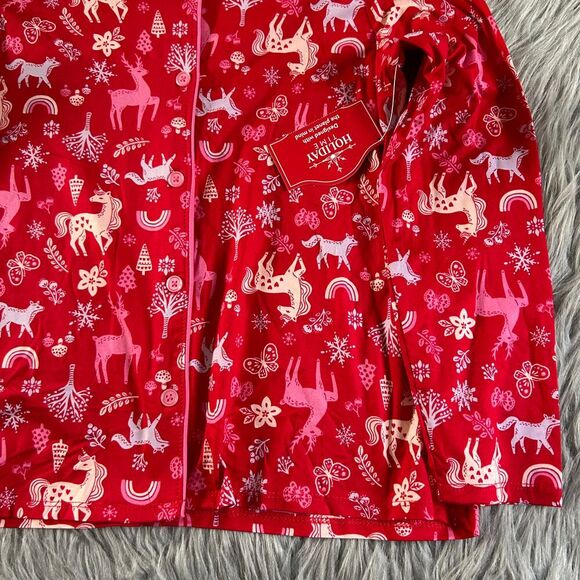 Holiday Time Three Piece Pajama Set Girls Size Large 10-12 Plus Red Unicorn Pjs - Picture 4 of 9